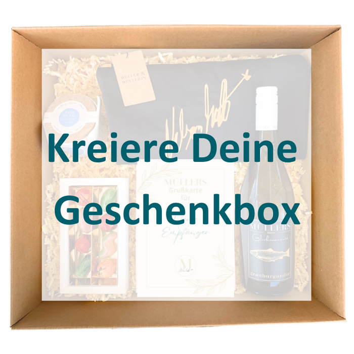 Müllers Geschenkbox mit Grußkarte und Persönlicher Nachricht auf A5 Bilderdruckpapier