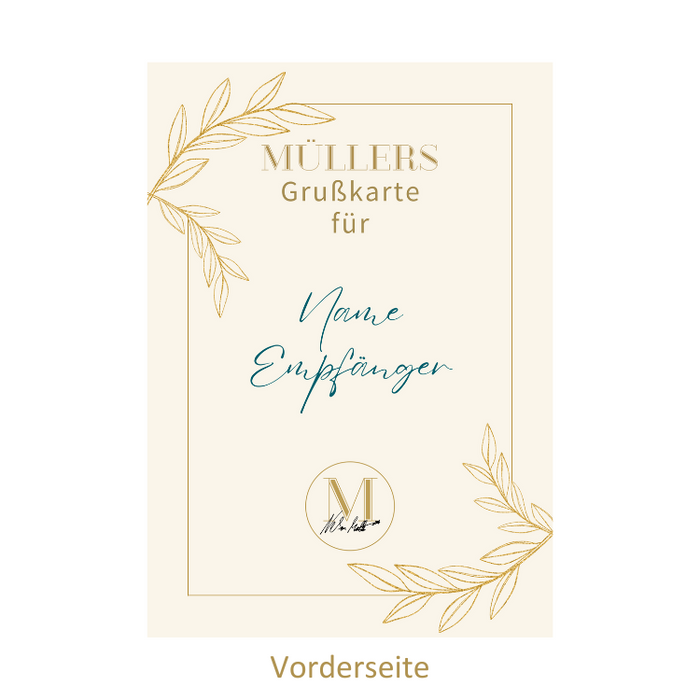 Müllers Geschenkbox mit Grußkarte und Persönlicher Nachricht auf A5 Bilderdruckpapier
